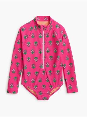 Magenta floral rash guard one piece